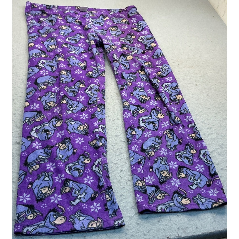 Disney Eeyore Fleece Pajama Pants Purple Snowflake Print Size Medium Lounge Wear